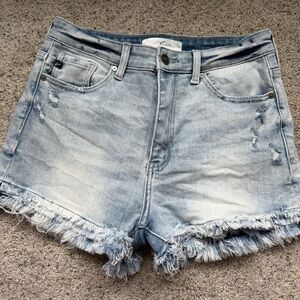 KanKan Light Wash Distressed Denim Shorts - Light Blue